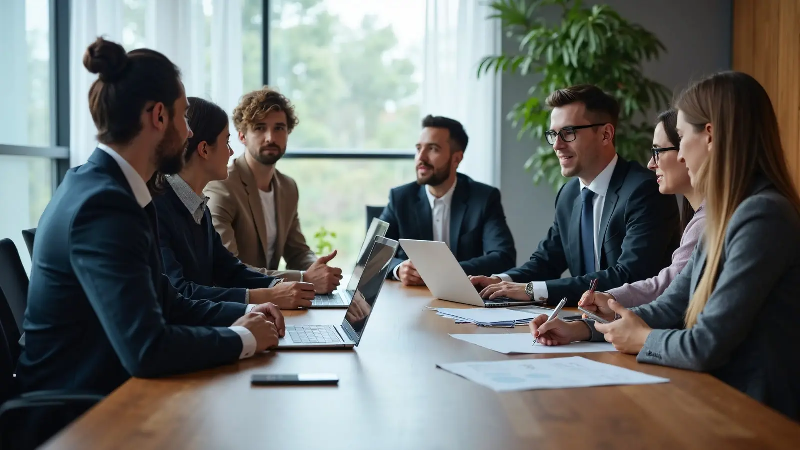 Ein Team von SEO-Experten diskutiert mit Anwälten über mögliche Optimierungen.